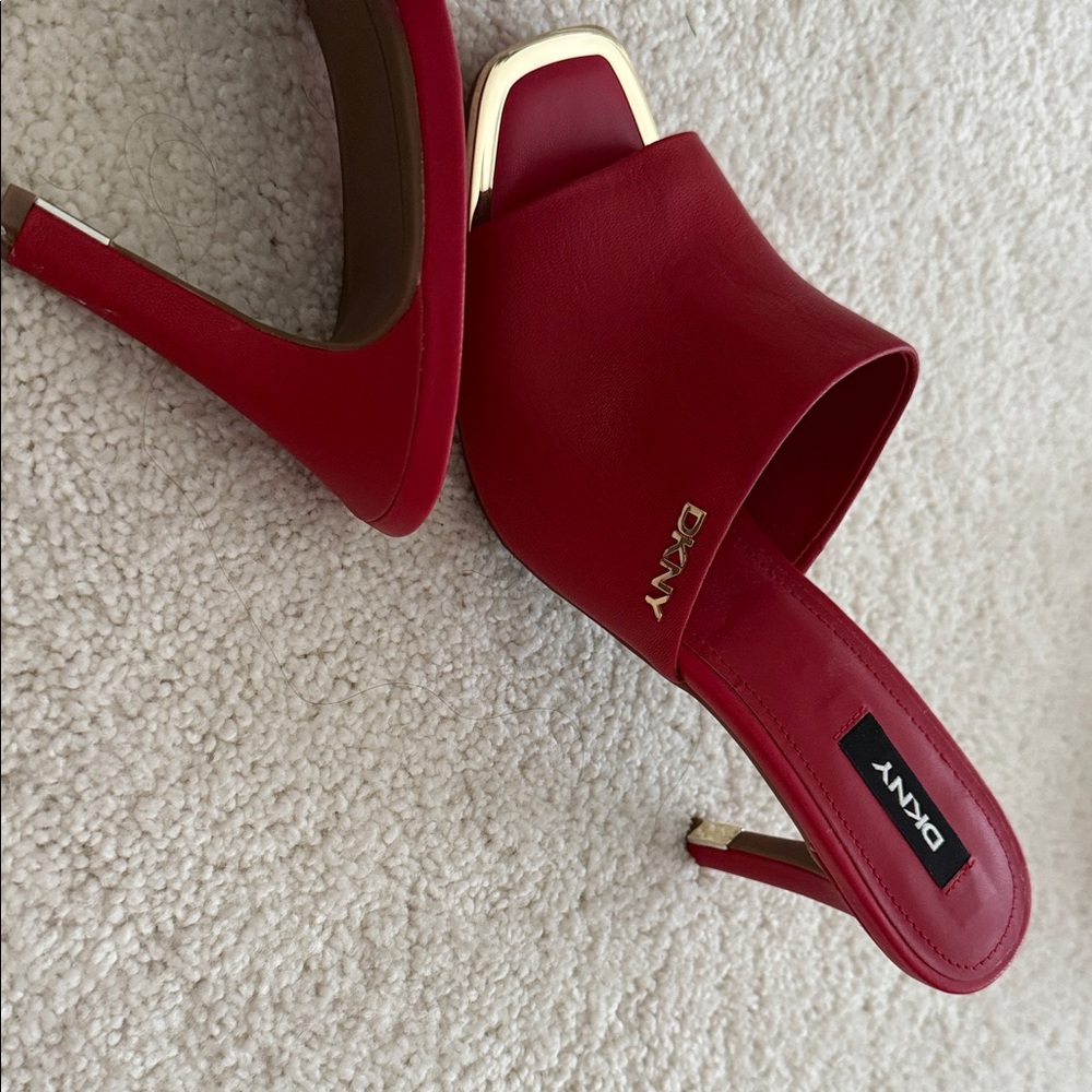 DKNY Red Mules with Gold Trim - Picture 5 of 5